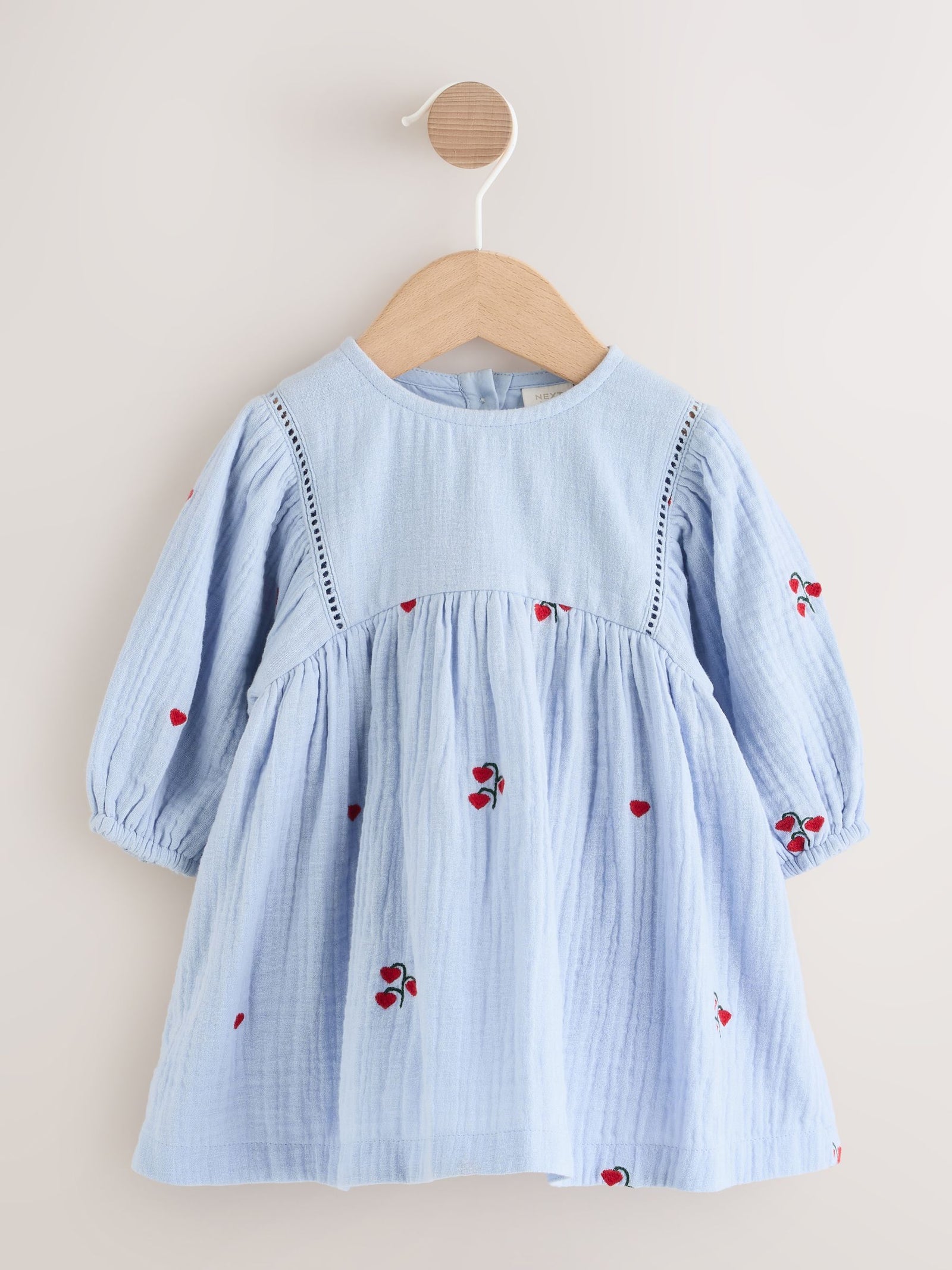 Blue/Red Baby Long Sleeve Embroidered Dress (0mths-2yrs)