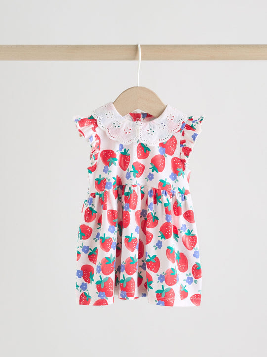 White Strawberry Baby Short Sleeve Dresse 2 Pack (0mths-3yrs)