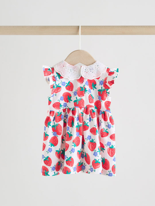 White Strawberry Baby Short Sleeve Dresse 2 Pack (0mths-3yrs)