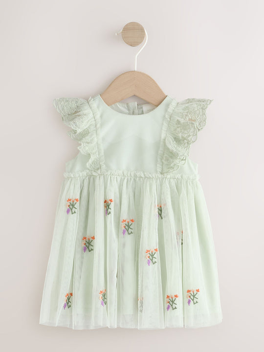 Sage Green Baby Mesh Dress (0mths-2yrs)