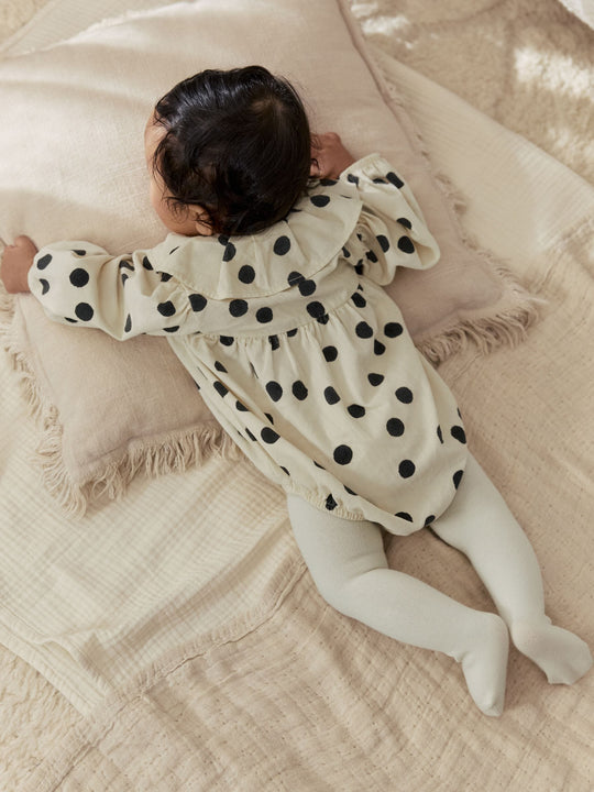 Cream/Charcoal Polka Dot Baby Bloomer Rompers Set 2 Piece with Tights (0mths-3yrs)