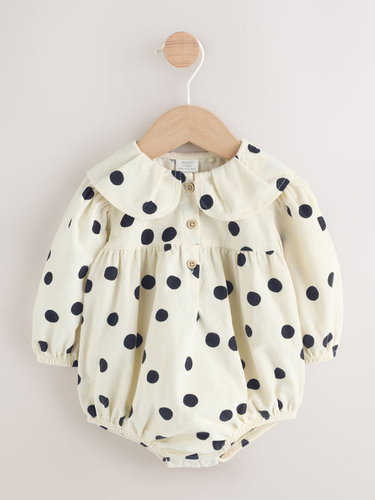 Cream/Charcoal Polka Dot Baby Bloomer Rompers Set 2 Piece with Tights (0mths-3yrs)