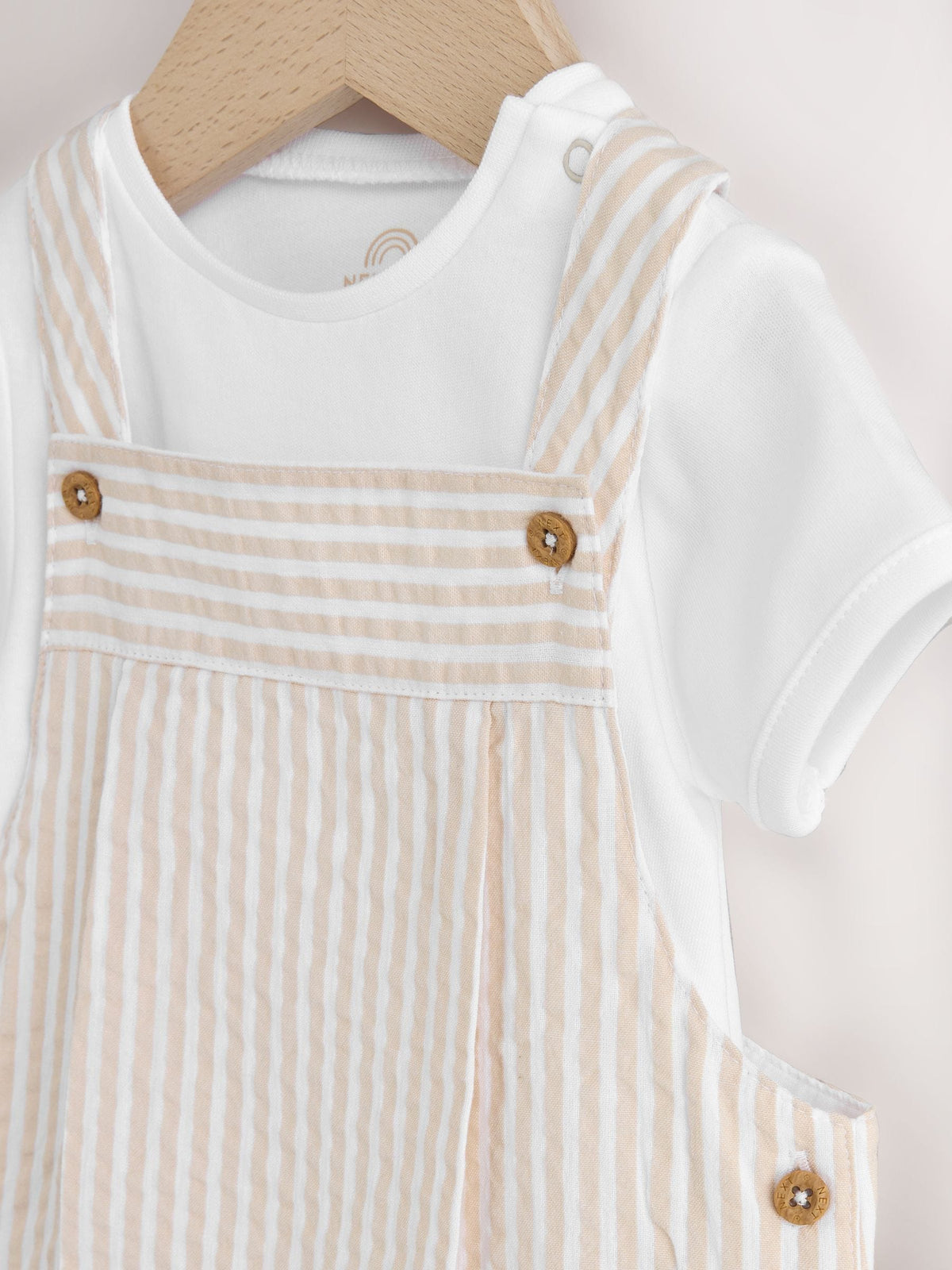 Neutral Stripe Woven Dungaree and Bodysuit Baby Set (0mths-2yrs)
