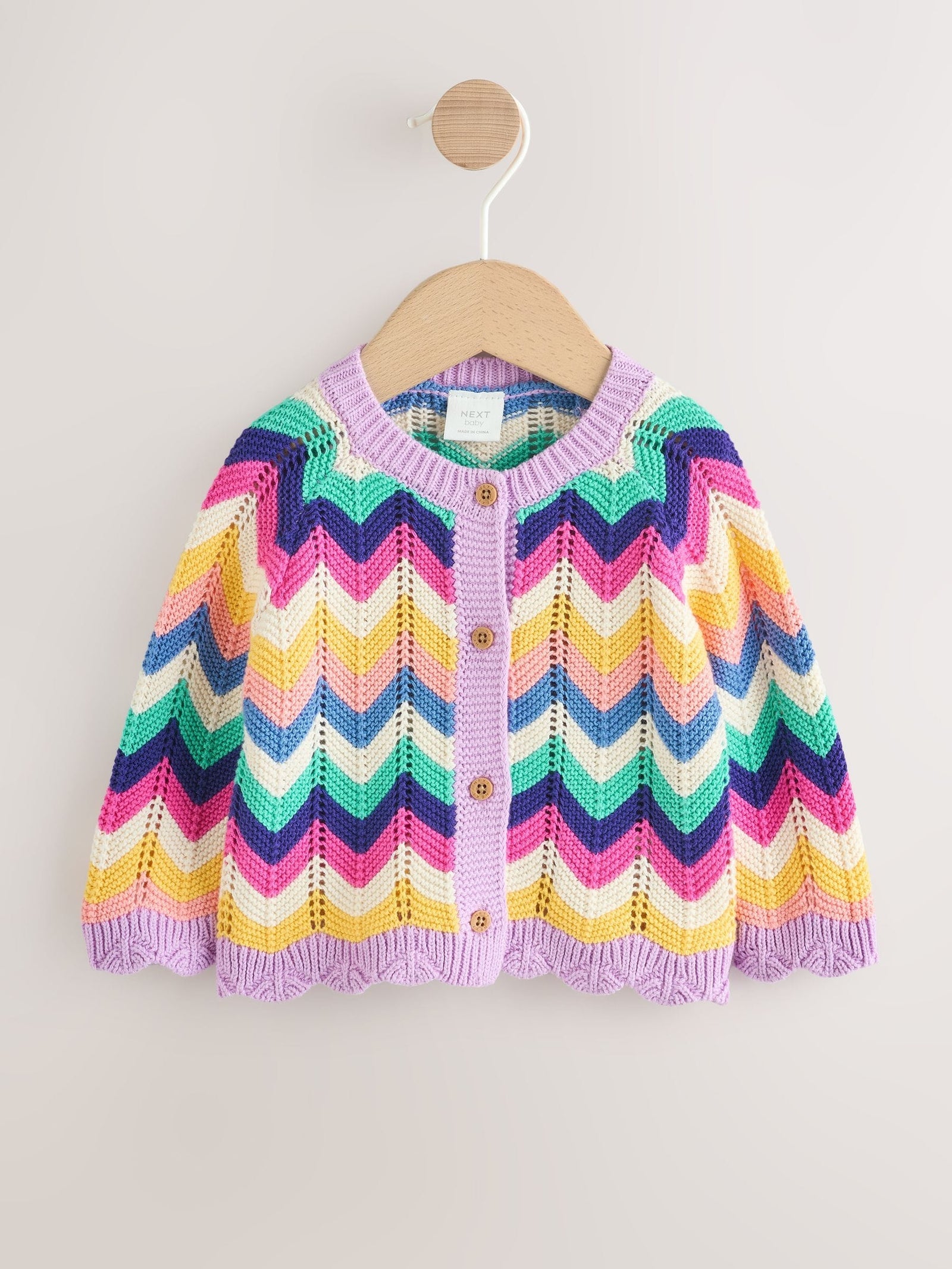 Multi Bright Crochet Striped Knitted Baby Cardigan (0mths-2yrs)