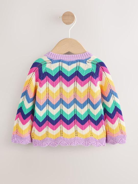 Multi Bright Crochet Striped Knitted Baby Cardigan (0mths-2yrs)