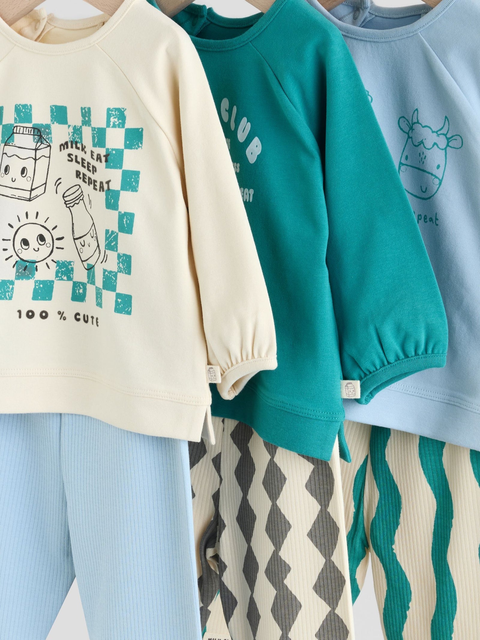 Blue/Green Milk Club Baby Top & Leggings 6 Piece Set (0mths-3yrs)