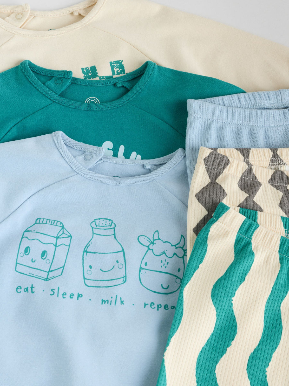 Blue/Green Milk Club Baby Top & Leggings 6 Piece Set (0mths-3yrs)