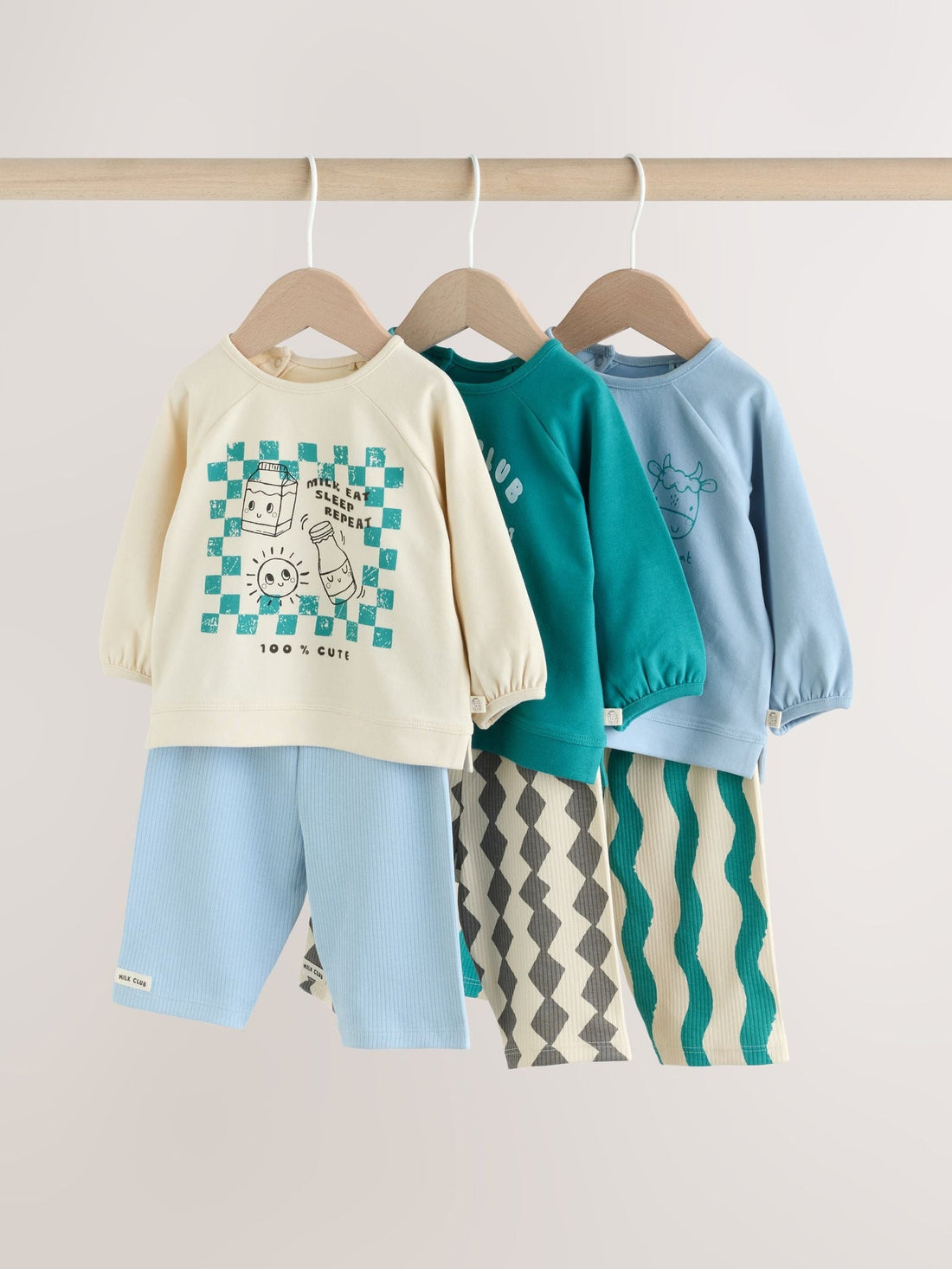 Blue/Green Milk Club Baby Top & Leggings 6 Piece Set (0mths-3yrs)