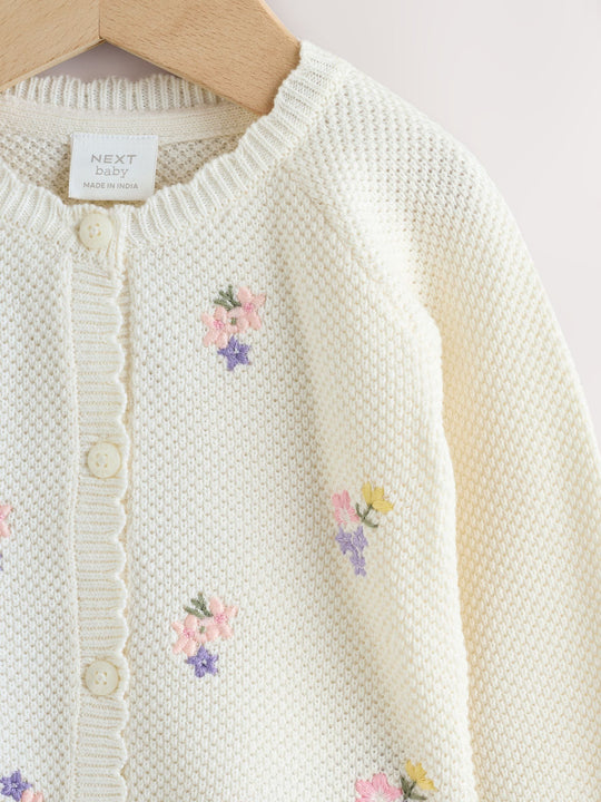 White Floral Embroidered Baby Cardigan (0mths-2yrs)