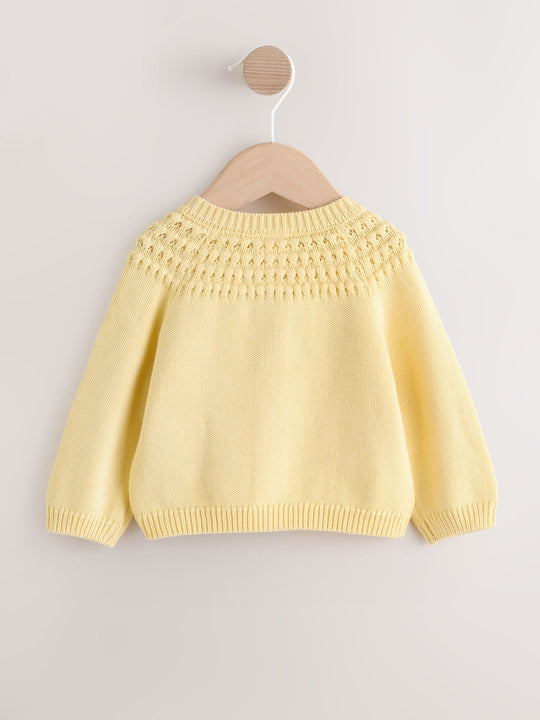 Yellow Heart Pocket Button Through Baby Cardigan (0mths-2yrs)