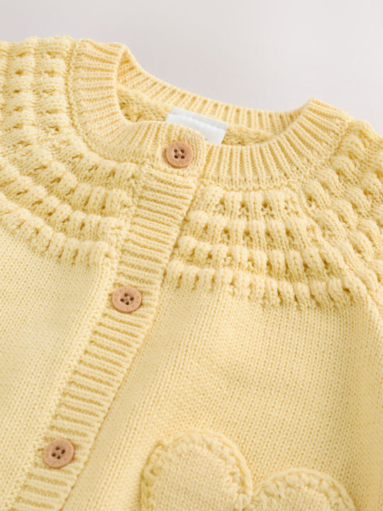 Yellow Heart Pocket Button Through Baby Cardigan (0mths-2yrs)