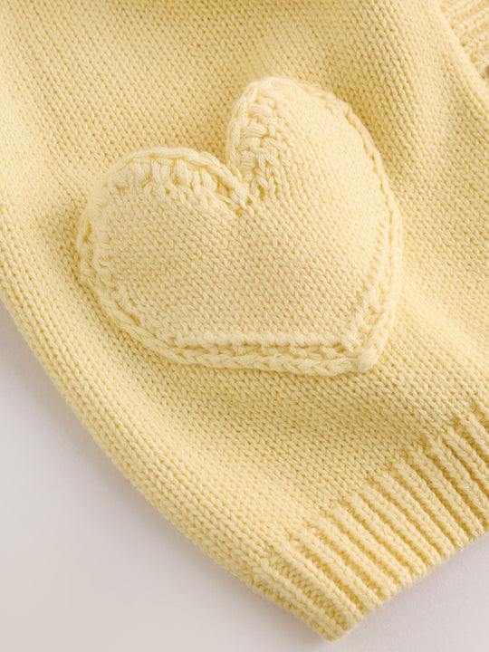 Yellow Heart Pocket Button Through Baby Cardigan (0mths-2yrs)