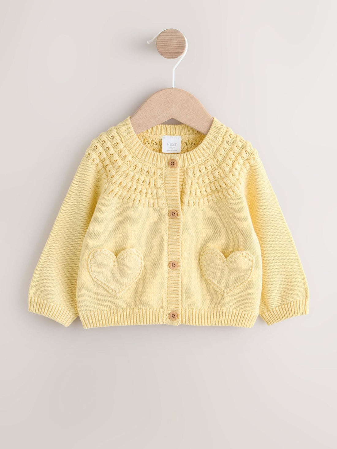 Yellow Heart Pocket Button Through Baby Cardigan (0mths-2yrs)