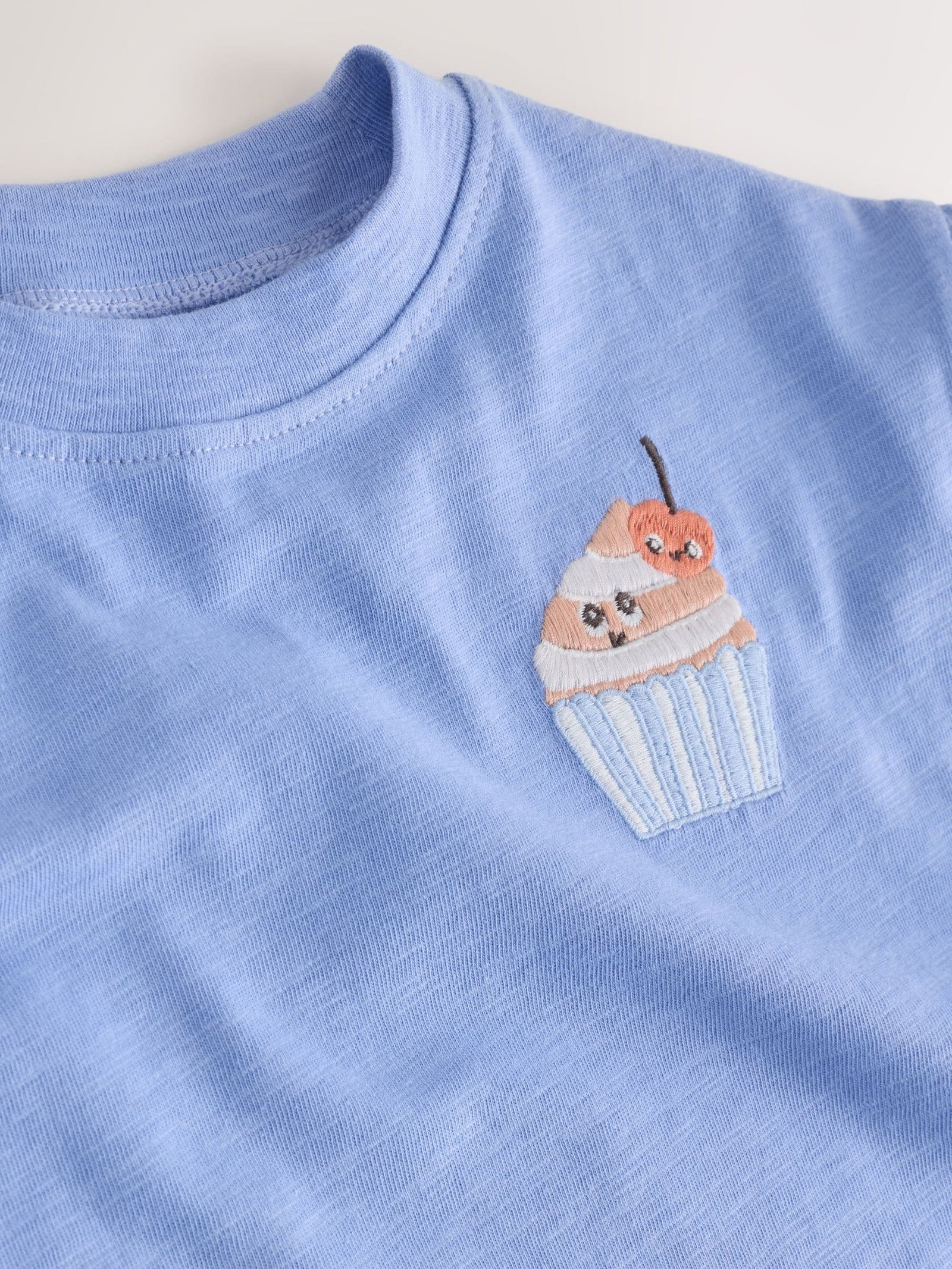 Blue Cupcake Short Sleeve Embroidered T-Shirt (3mths-7yrs)