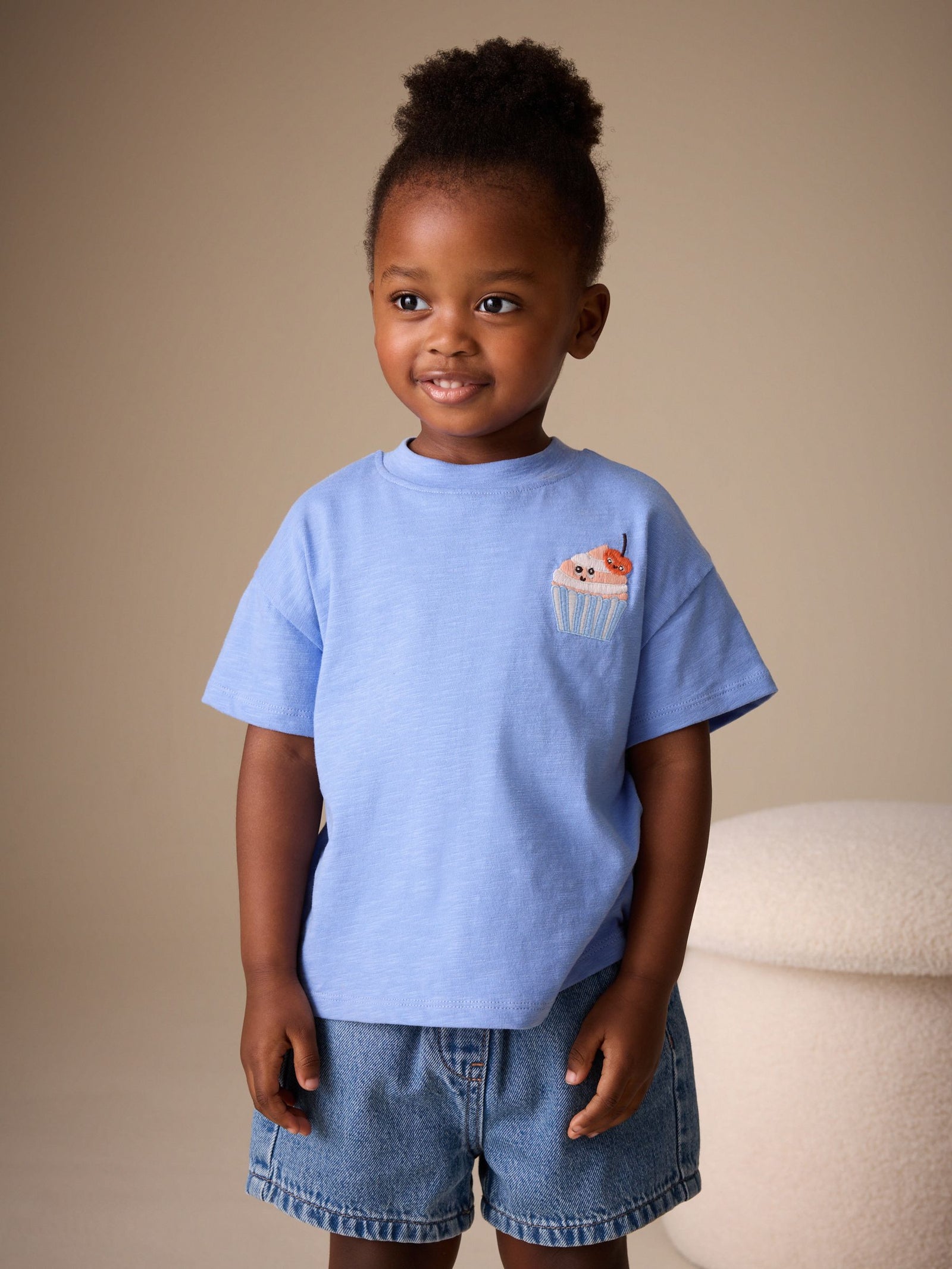 Blue Cupcake Short Sleeve Embroidered T-Shirt (3mths-7yrs)