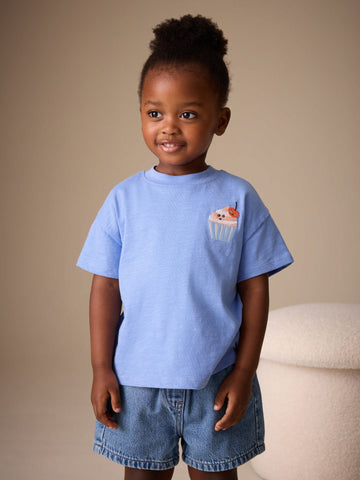 Blue Cupcake Short Sleeve Embroidered T-Shirt (3mths-7yrs)