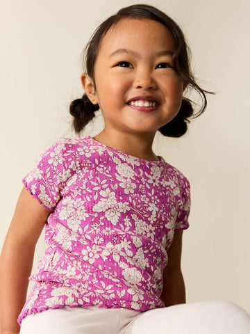 Purple Floral Short Sleeve Rib T-Shirt (3mths-7yrs)