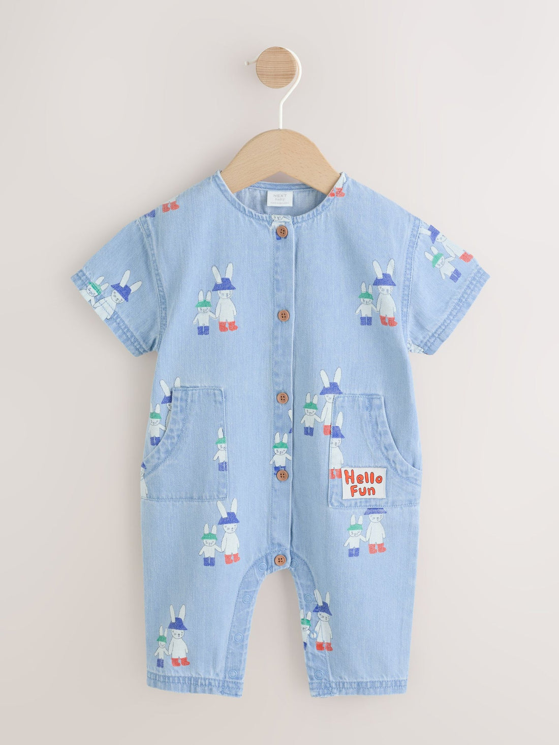 Blue Denim Rabbit Print Short Sleeve Baby Romper (0mths-3yrs)