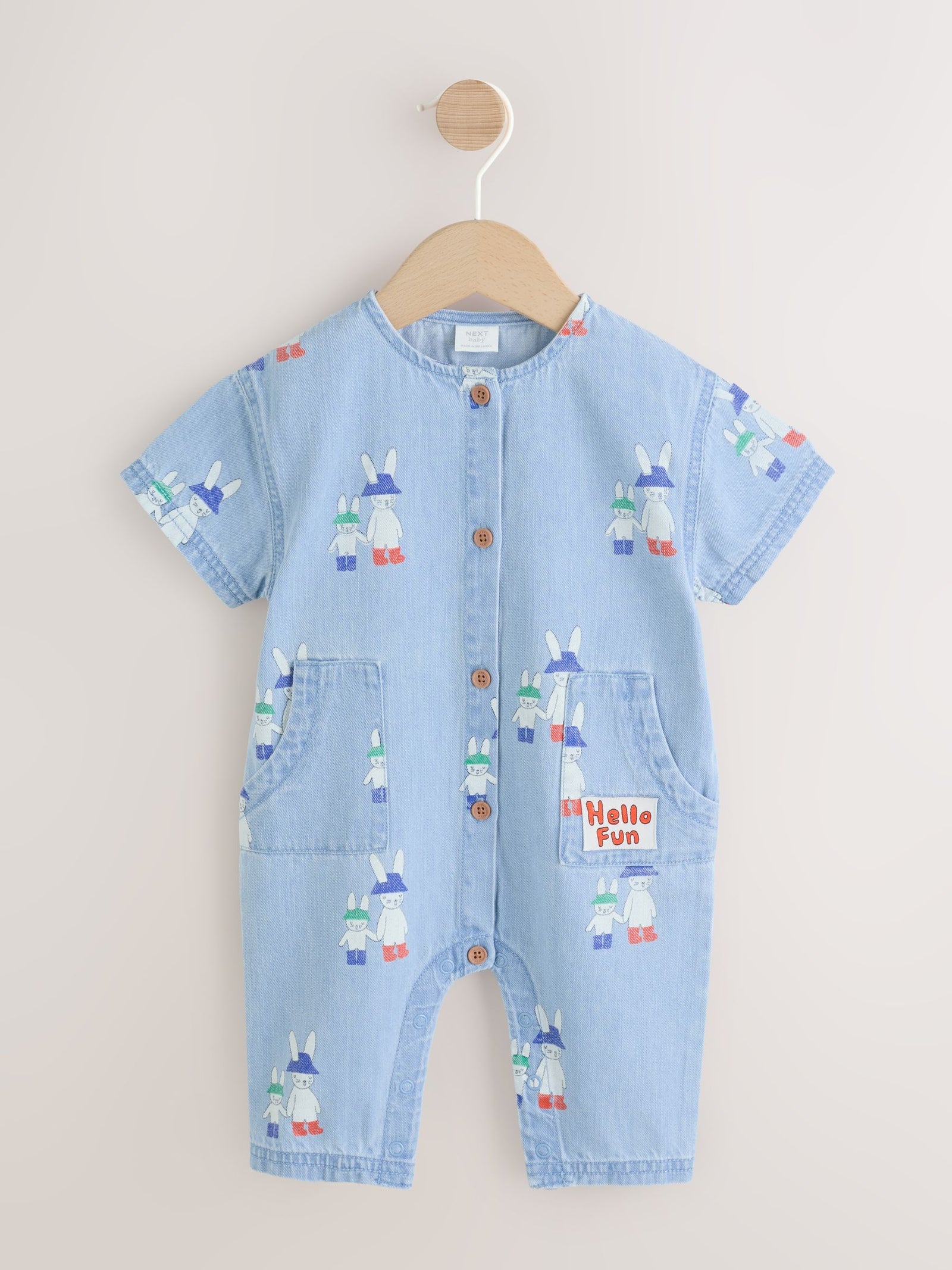 Blue Denim Rabbit Print Short Sleeve Baby Romper (0mths-3yrs)