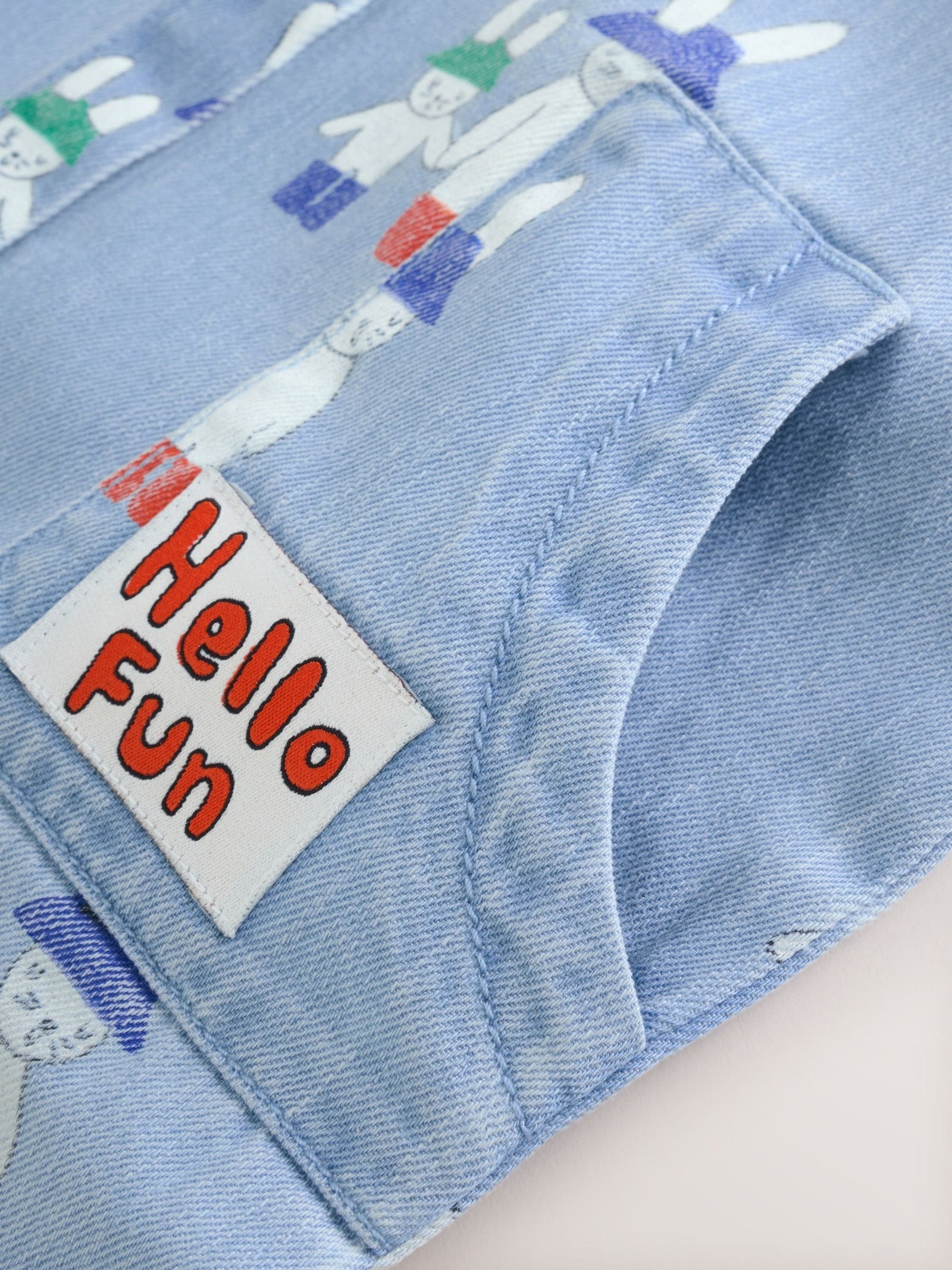 Blue Denim Rabbit Print Short Sleeve Baby Romper (0mths-3yrs)