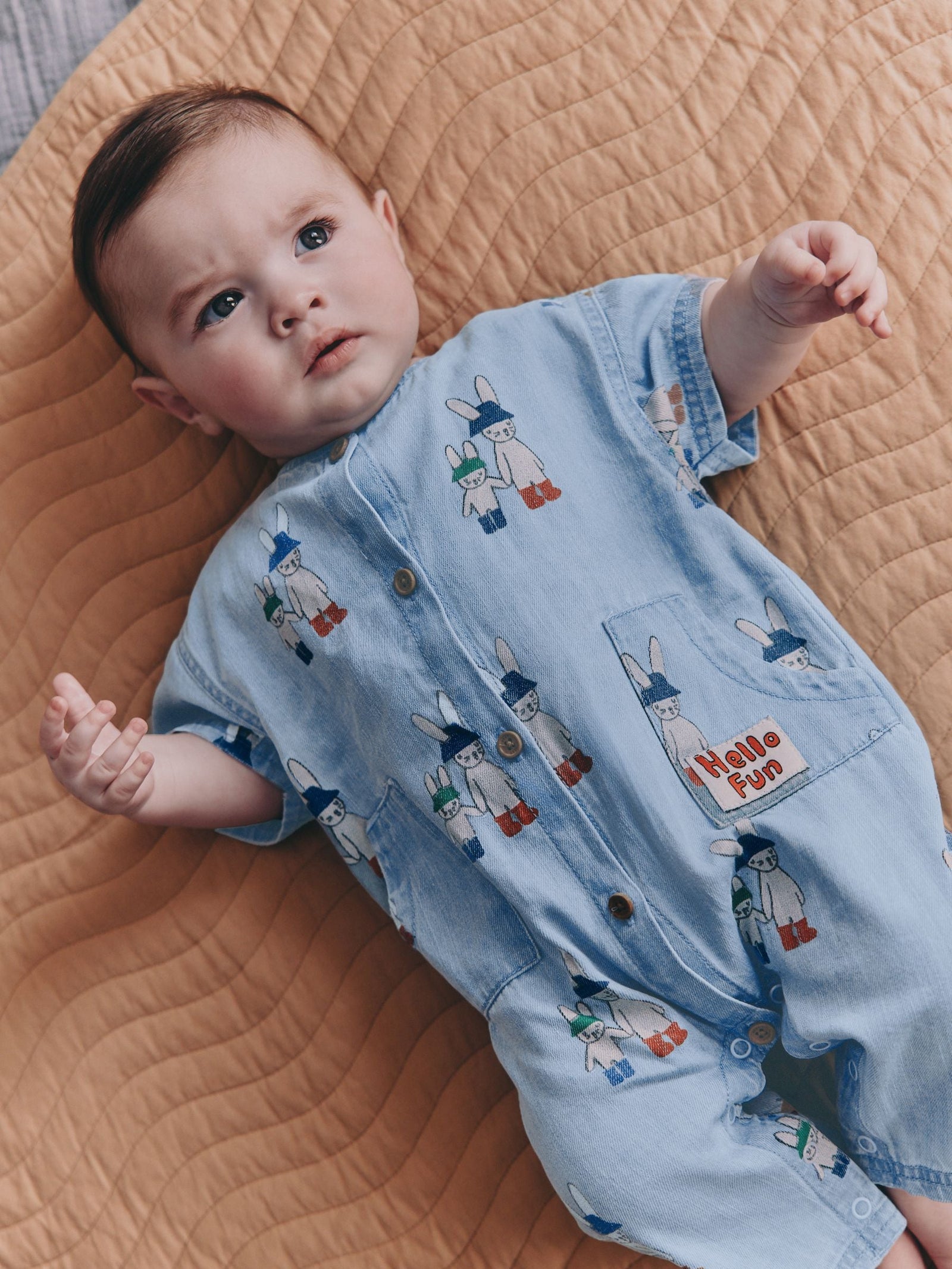 Blue Denim Rabbit Print Short Sleeve Baby Romper (0mths-3yrs)