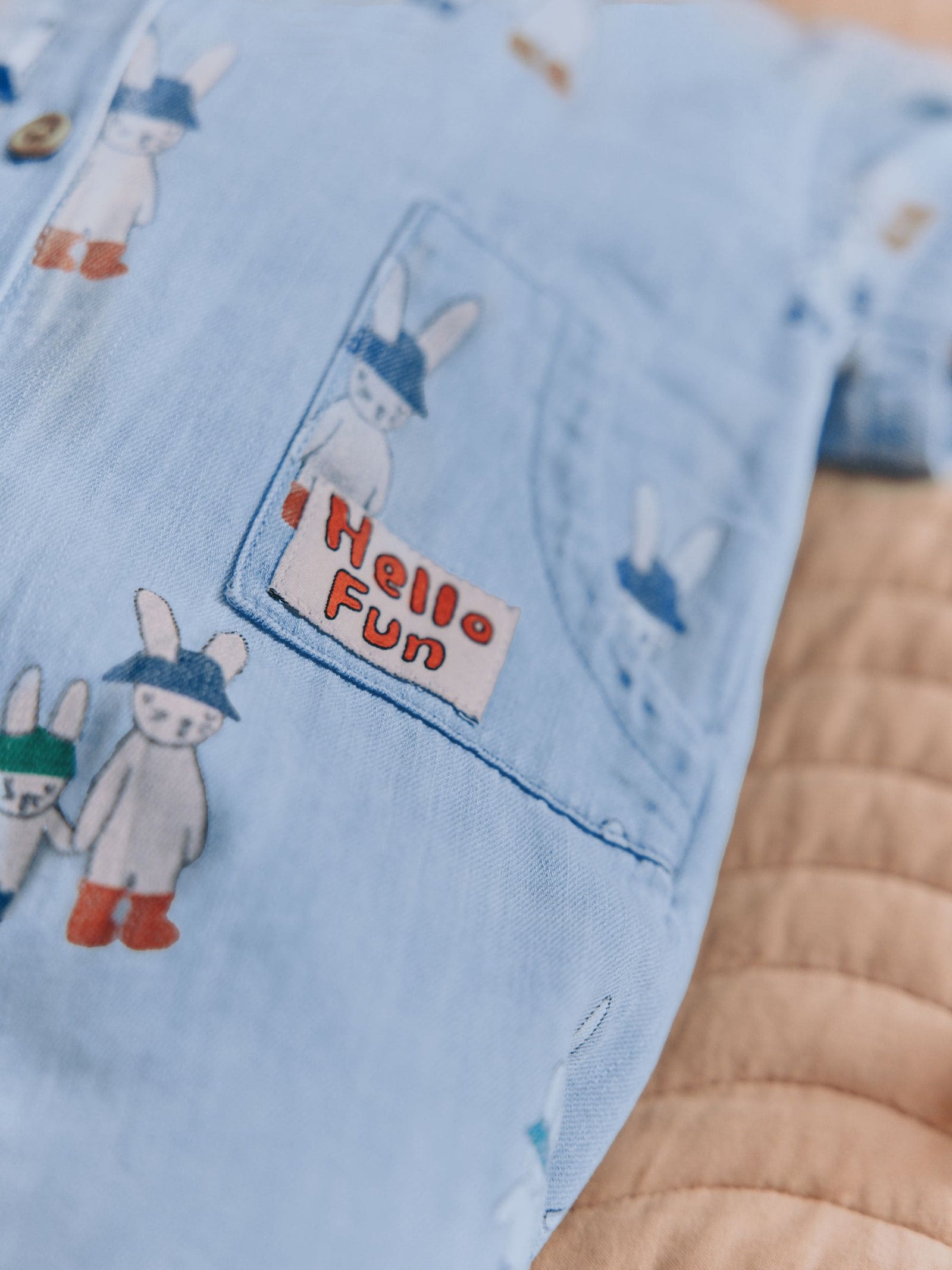 Blue Denim Rabbit Print Short Sleeve Baby Romper (0mths-3yrs)