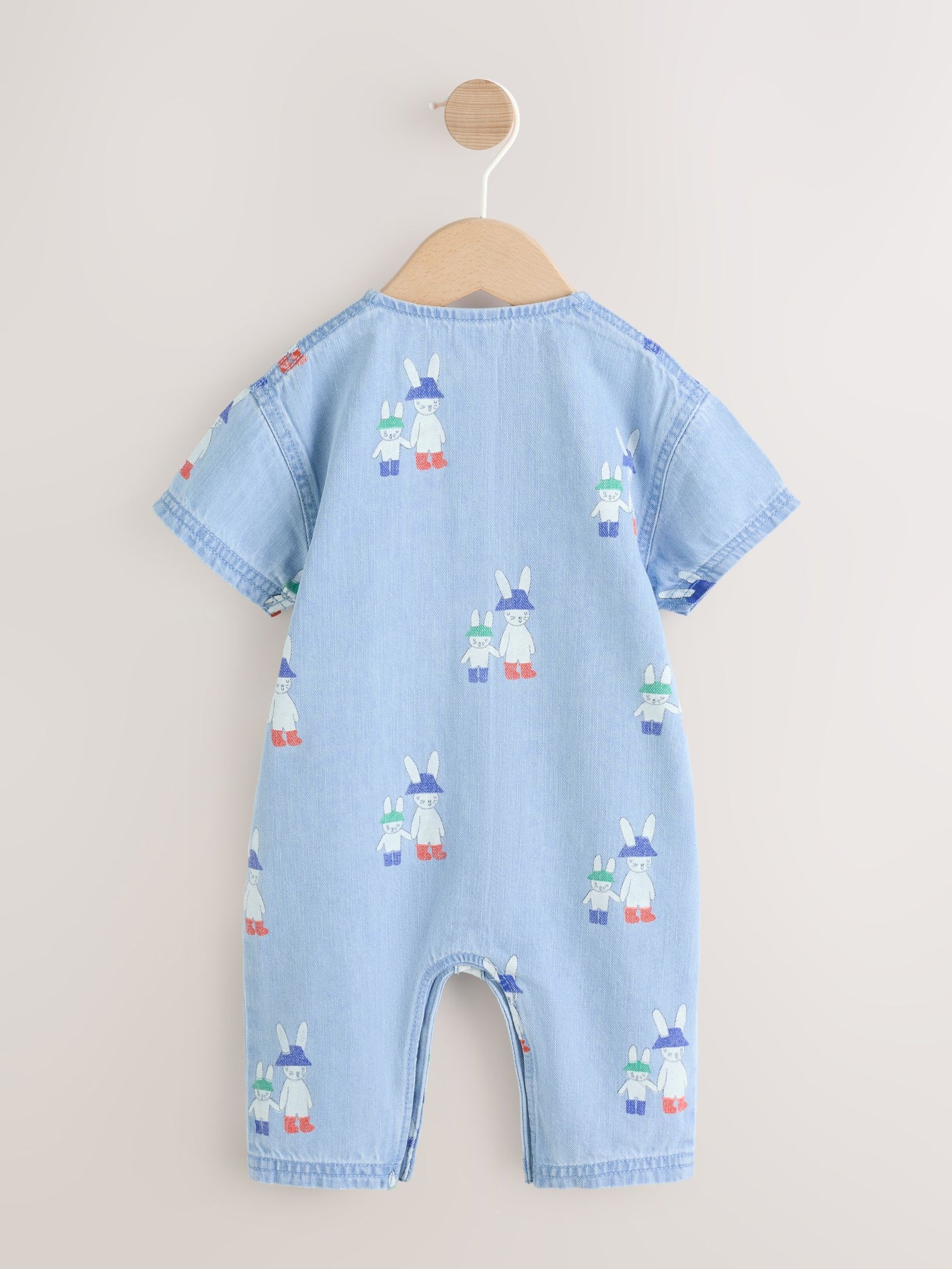 Blue Denim Rabbit Print Short Sleeve Baby Romper (0mths-3yrs)