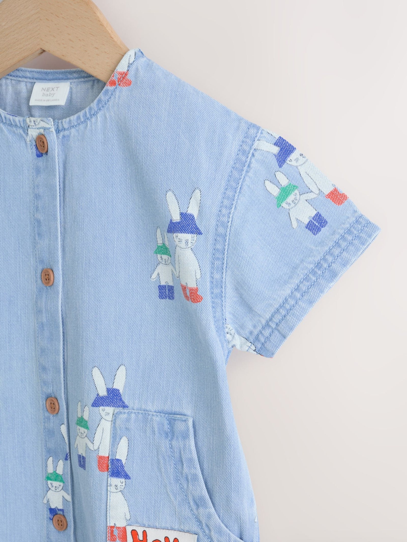 Blue Denim Rabbit Print Short Sleeve Baby Romper (0mths-3yrs)