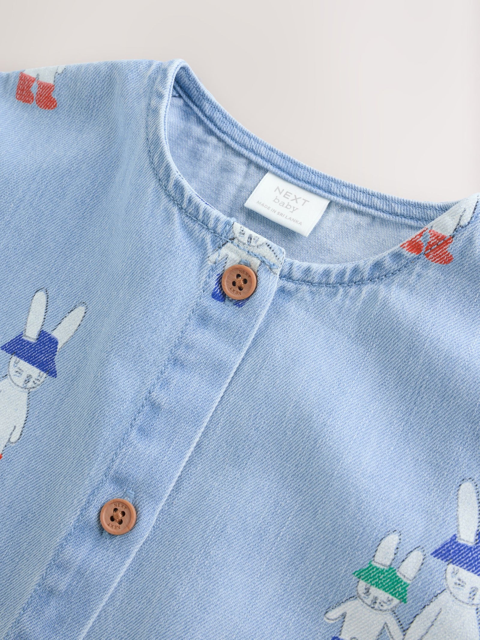 Blue Denim Rabbit Print Short Sleeve Baby Romper (0mths-3yrs)