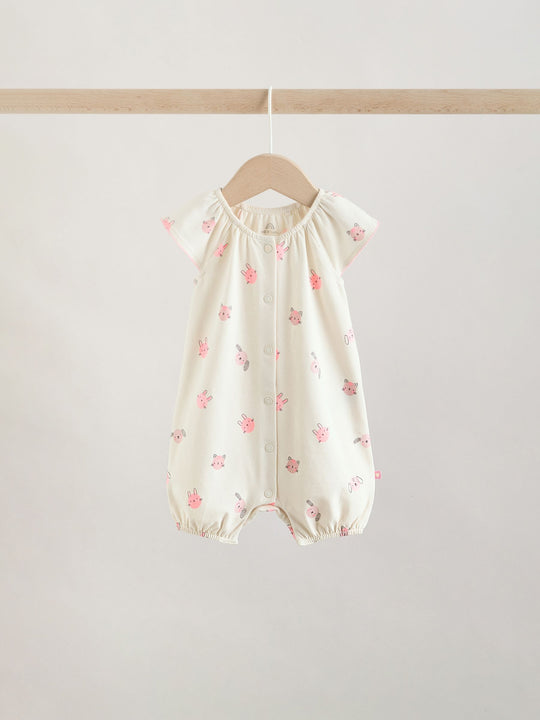 Pink Character All Over Printed Button Through Jersey Baby Rompers 4 Pack