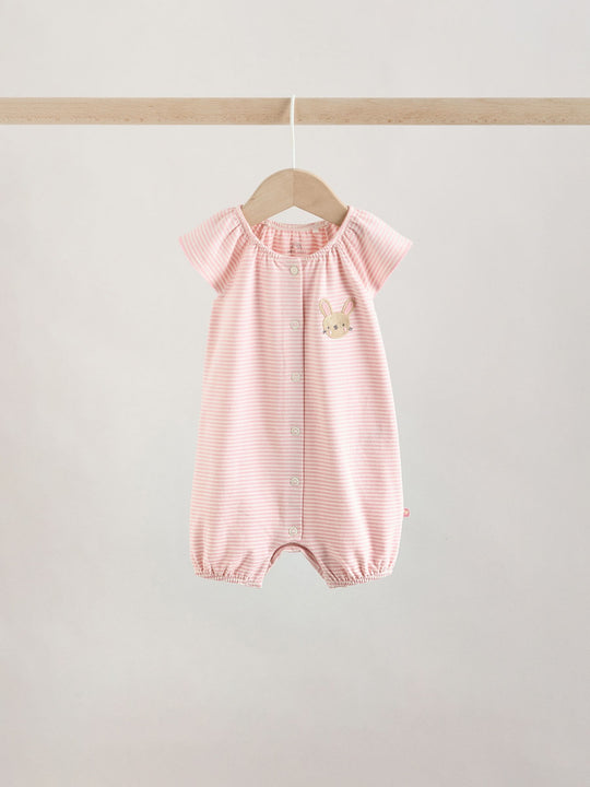 Pink Character All Over Printed Button Through Jersey Baby Rompers 4 Pack