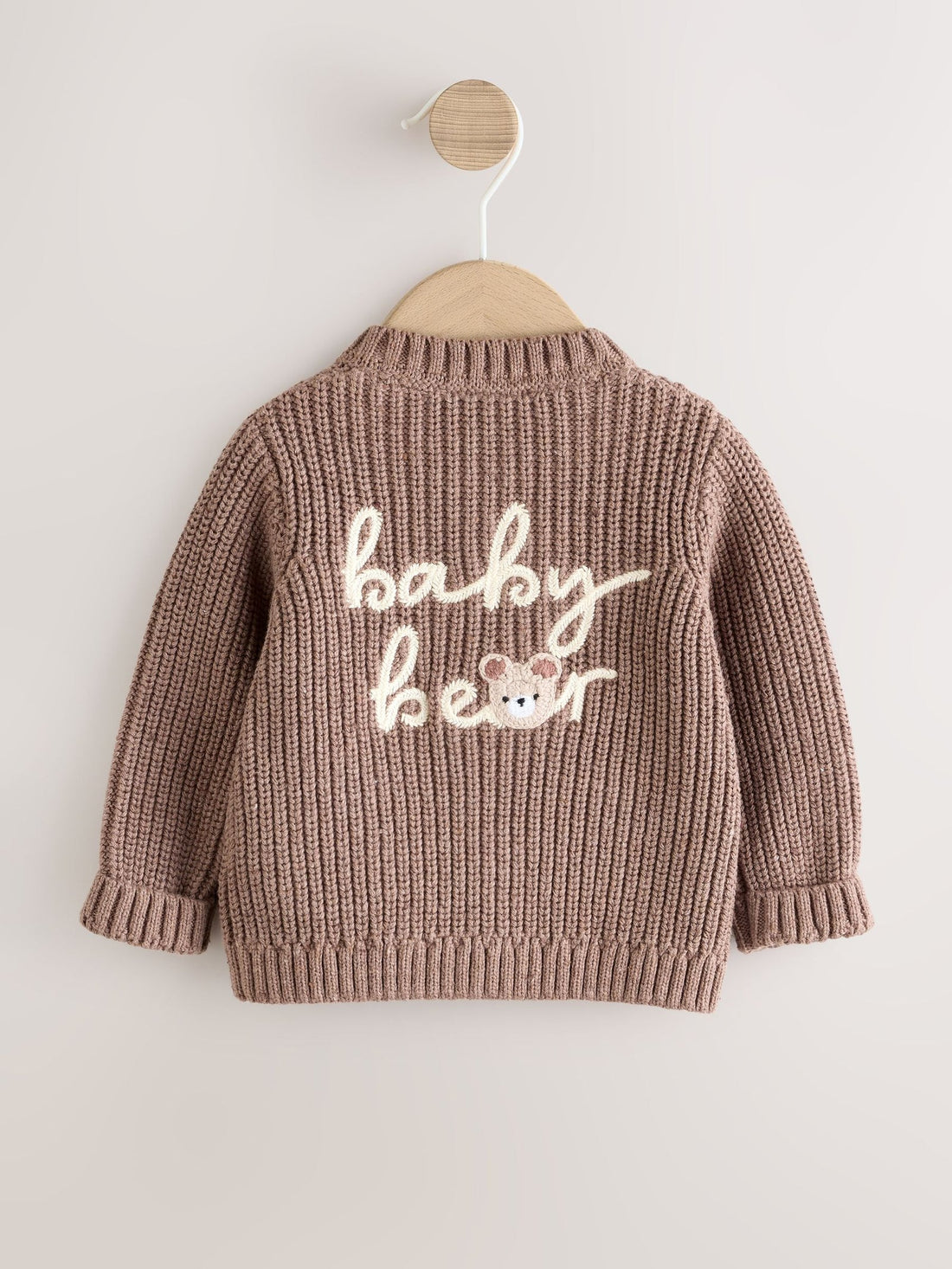 Brown Baby Bear Knitted Embroidered Baby Cardigan