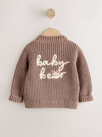 Brown Baby Bear Knitted Embroidered Baby Cardigan