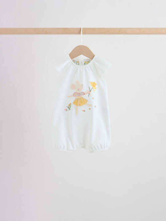 Yellow and Blue Floral Fairy Mouse 4 Pack Jersey Baby Rompers 4 Pack