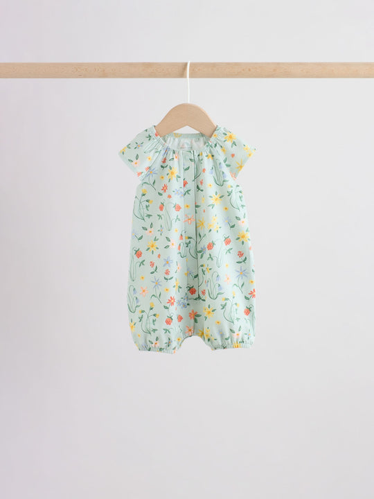 Yellow and Blue Floral Fairy Mouse 4 Pack Jersey Baby Rompers 4 Pack
