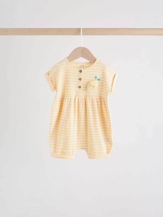 Blue and Lemon Printed Button T Shirt Jersey 3 Pack Baby Rompers