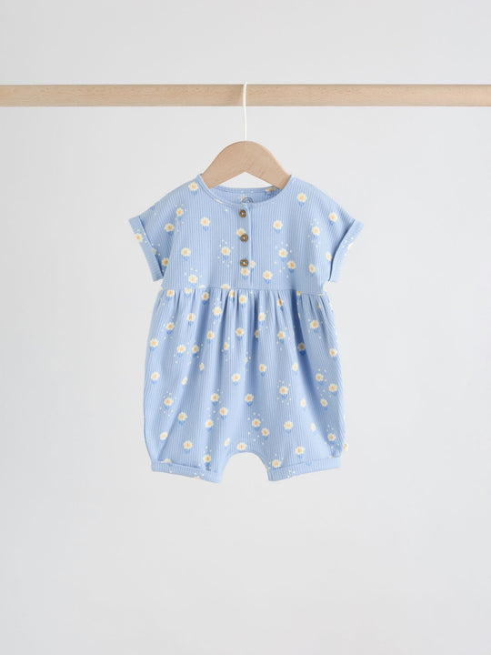 Blue and Lemon Printed Button T Shirt Jersey 3 Pack Baby Rompers