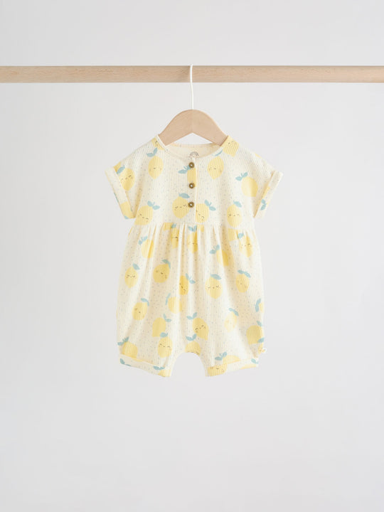 Blue and Lemon Printed Button T Shirt Jersey 3 Pack Baby Rompers