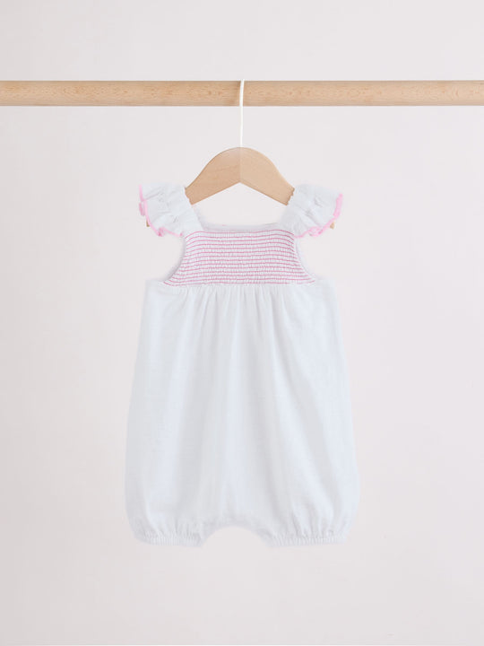 Pink Floral Frill Shoulder Baby Jersey Rompers 2 Pack