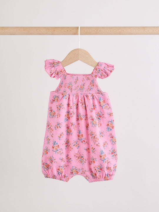 Pink Floral Frill Shoulder Baby Jersey Rompers 2 Pack