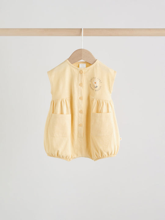 Yellow Floral Button Through Button Through Baby Rompers 3 Pack