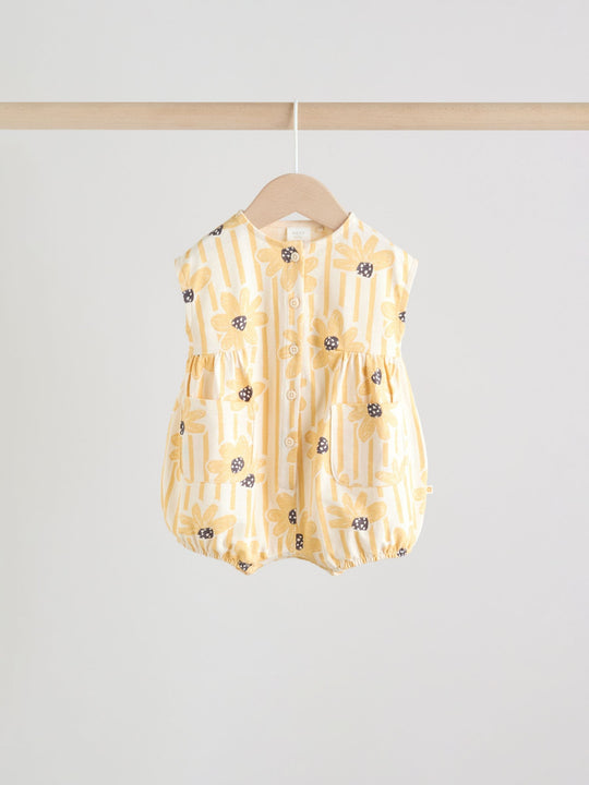 Yellow Floral Button Through Button Through Baby Rompers 3 Pack