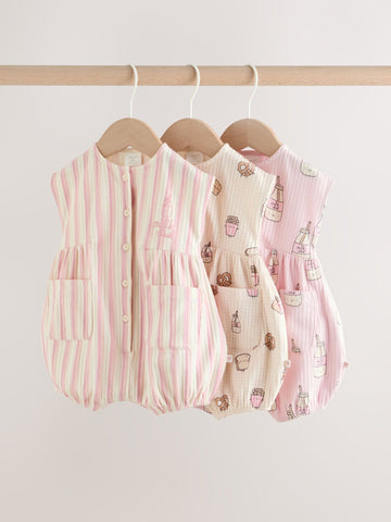 Pink Milk Club Button Through Baby Rompers 3 Pack