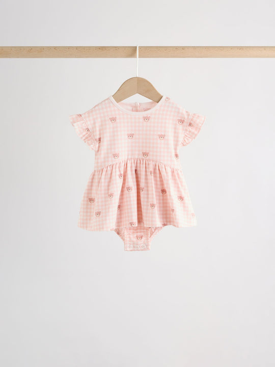 Pink Bear Embroidered Jersey Baby Rompers 3 Pack