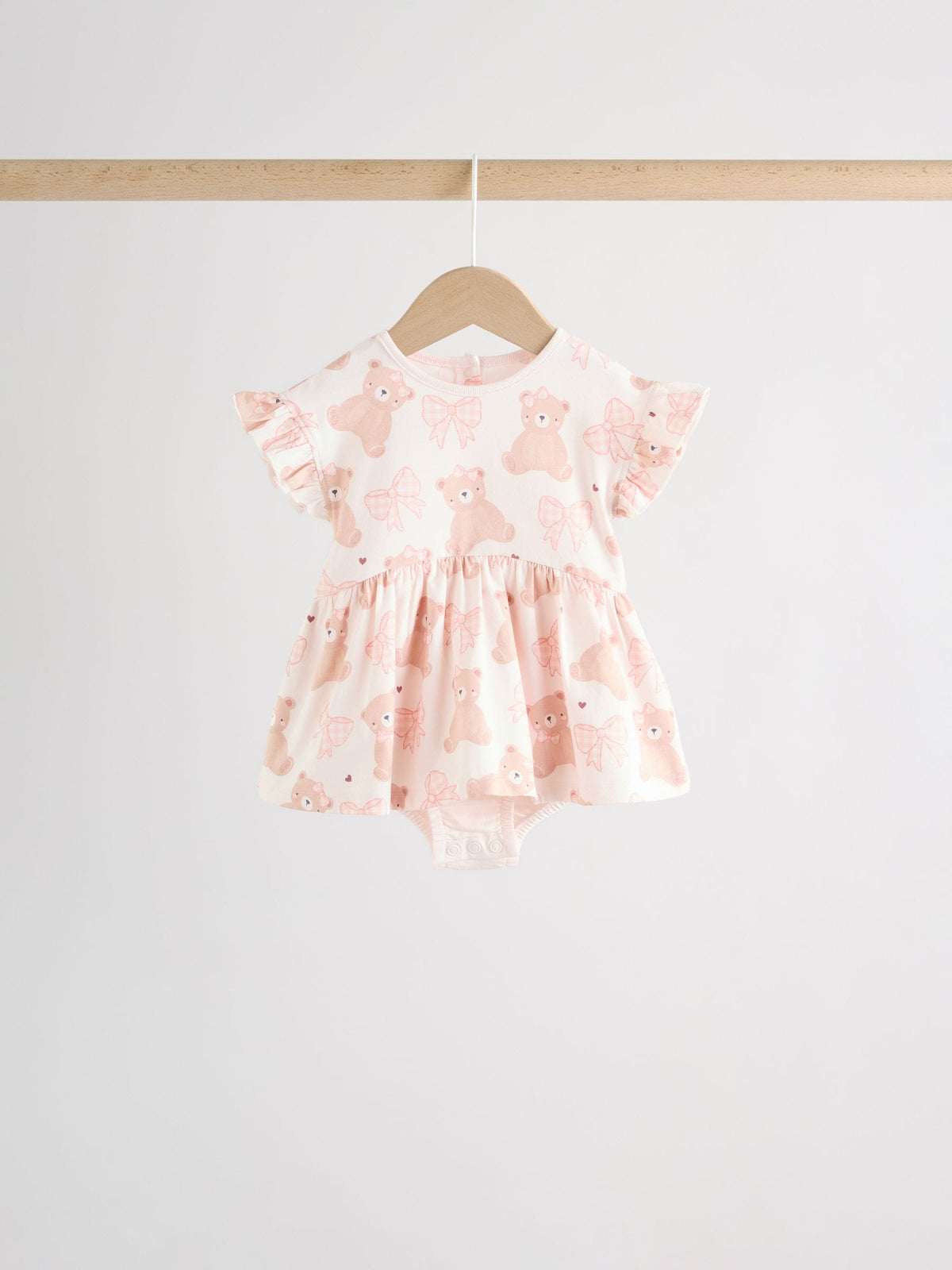 Pink Bear Embroidered Jersey Baby Rompers 3 Pack