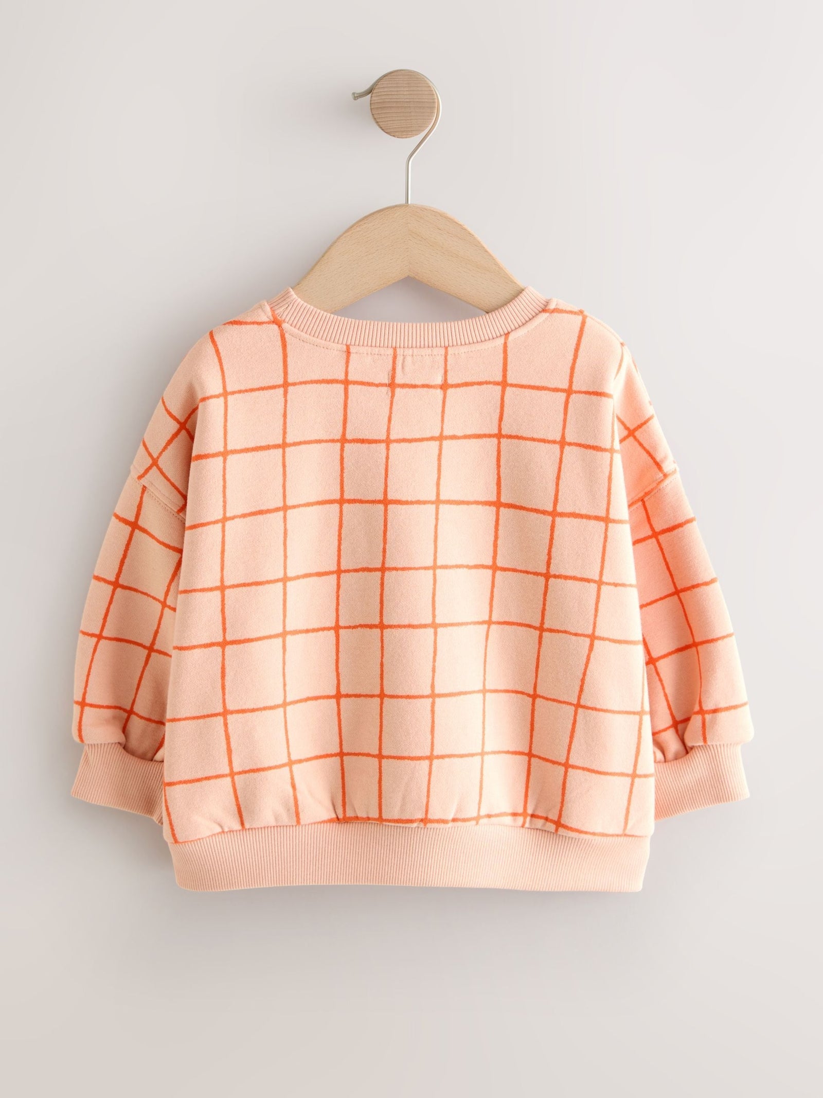 Peach Pink Grid Crew Neck Sweatshirt (3mths-7yrs)