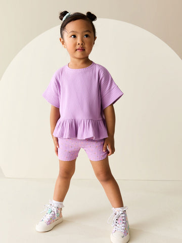 Lilac Purple Short Sleeve Ribbed Top and Shorts Set (3mths-7yrs)