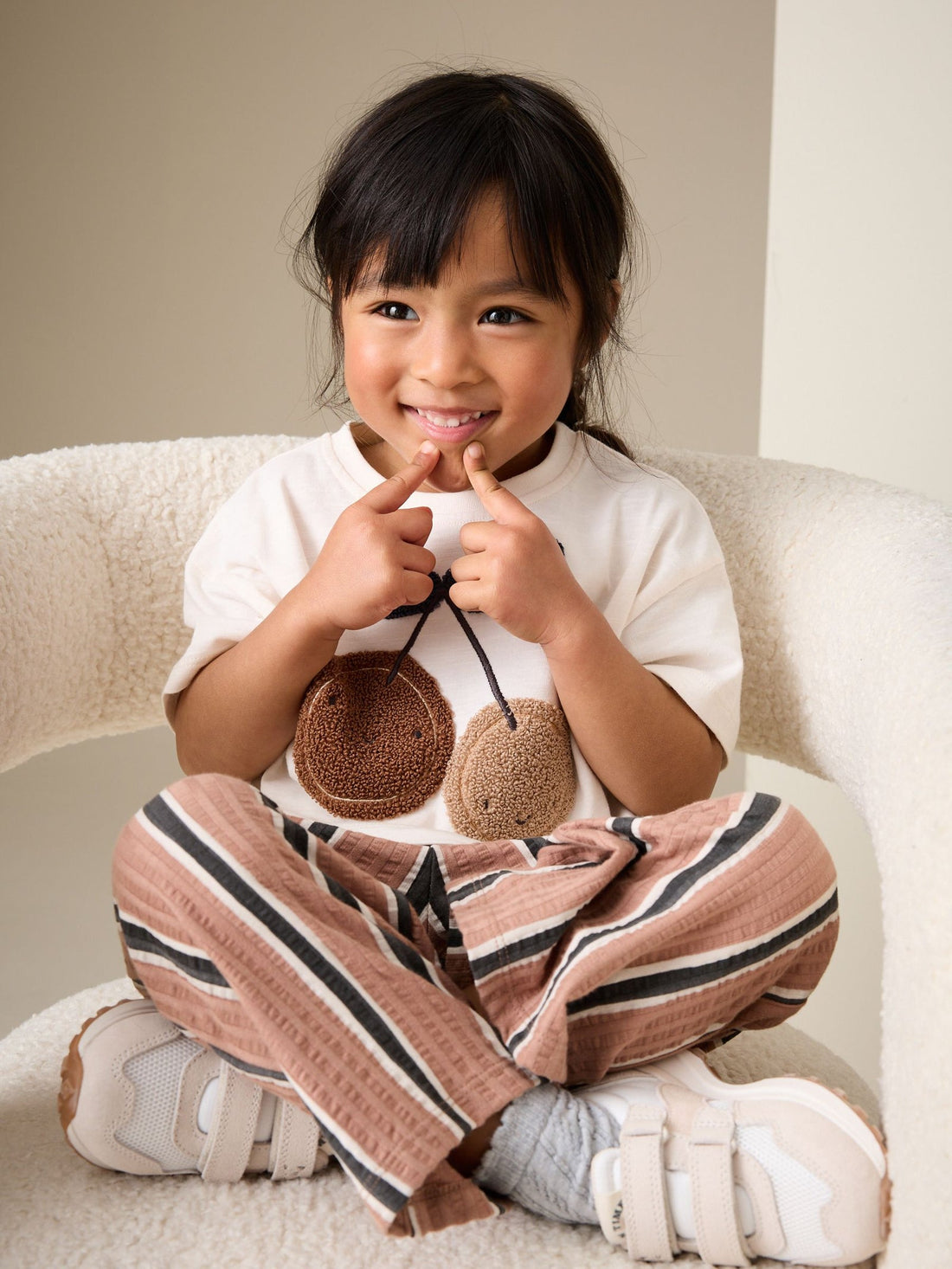Ecru/ Brown Cherry Short Sleeve Top and Barrel Trousers Set (3mths-7yrs)