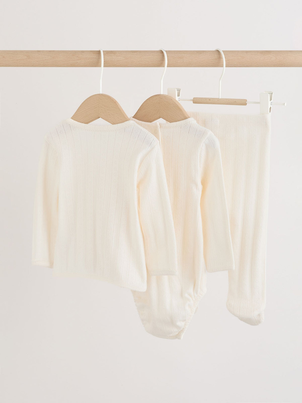 Ecru Pointelle Bodysuit Leggings And Cardigan Baby Set 3 Piece (0-9mths)