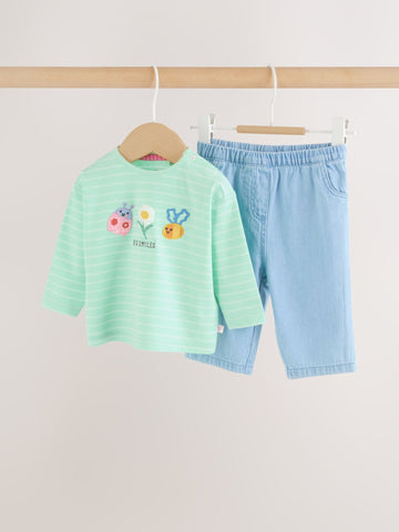 Green Long Sleeve Tops and Trousers Baby 2 Piece Set immediate